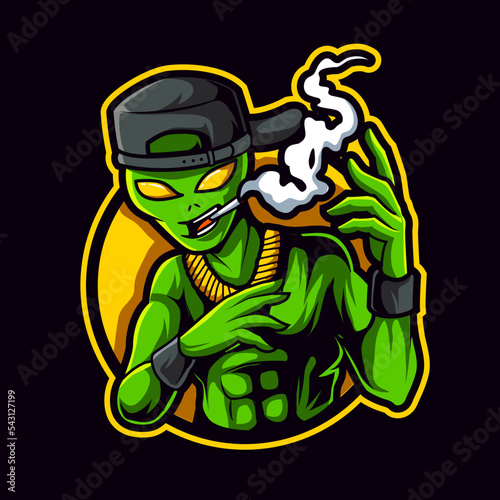 alien smoking mascot logo vector illustration
