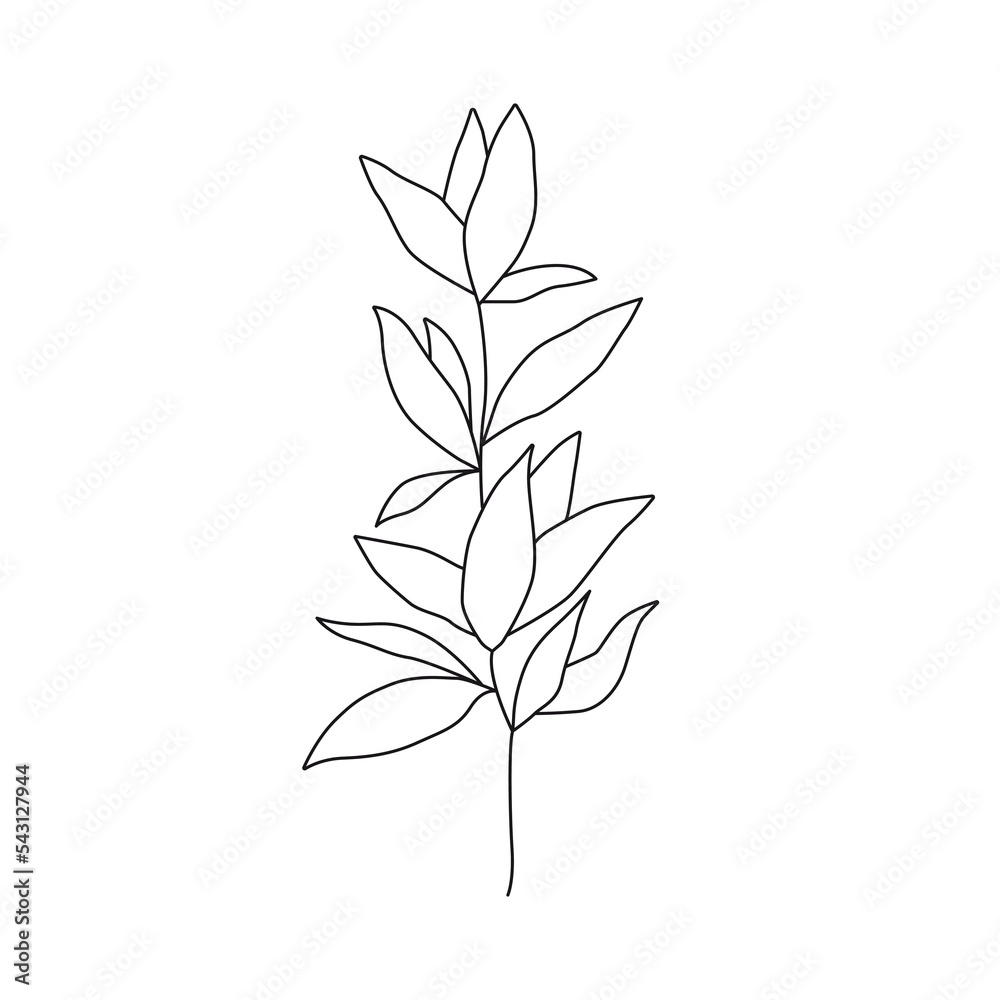 Obraz premium Continuous One Line Drawing of Leaves Branch. Abstract Line Art of Flower with Leaves in Modern Style. Vector Drawing of Simple Flower For Beauty Logo Design, Printing, T-shirts, Postcard, Poster 