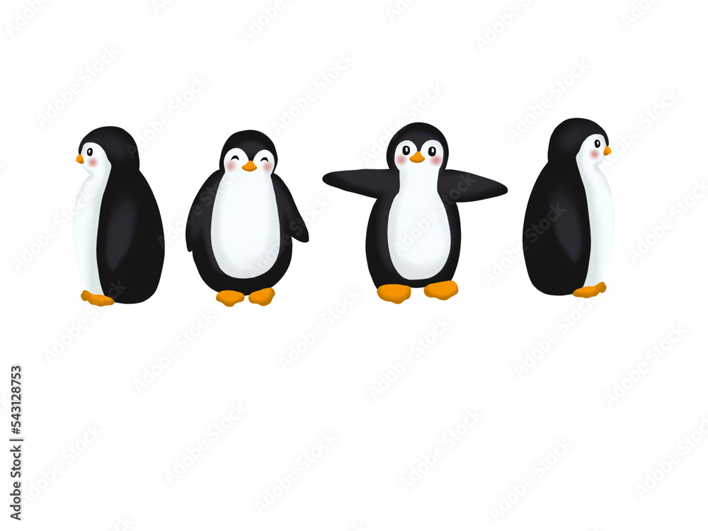 Obraz premium Graphic illustration of Christmas penguins . Idea for cartoon, books, children’s art, icons, stickers, poster