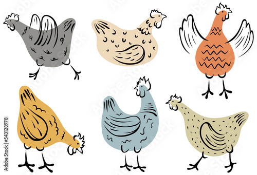 Canvastavla Set of hand-drawn hen