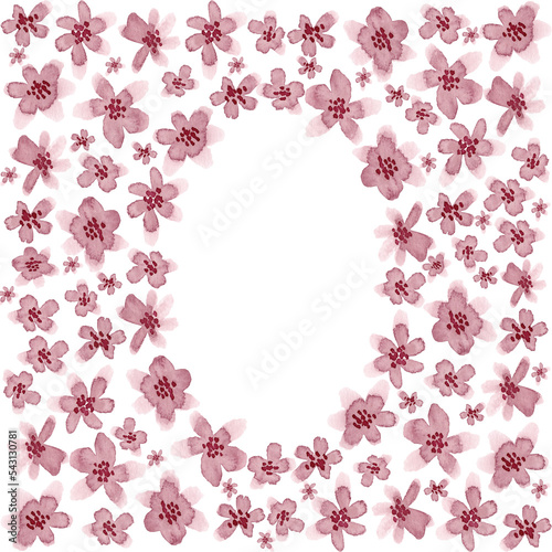 Hand drawn watercolor square frame with meadow small flowers. Design for cards, invitations, flyers