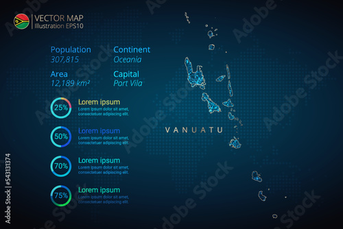 Vanuatu map infographics vector template with abstract geometric mesh polygonal light concept on blue background. Template for diagram, graph, presentation and chart