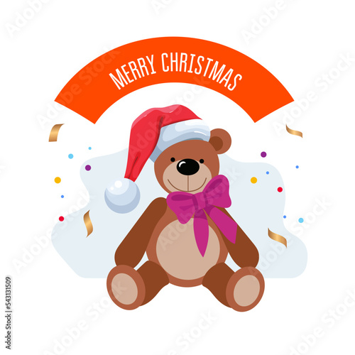 Christmas teddy bear. Gift toy. Teddy bear. Vector illustration in cartoon style.