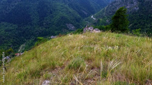 The mountains of the Maira Valley dominated by the Provence Rock, Italy photo