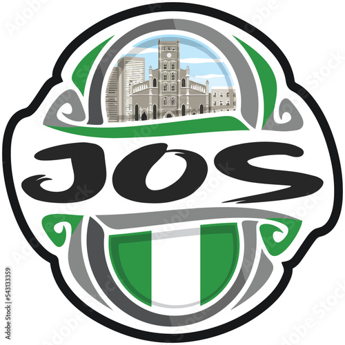 Jos Nigeria Flag Travel Souvenir Sticker Skyline Landmark Logo Badge Stamp Seal Emblem SVG EPS photo