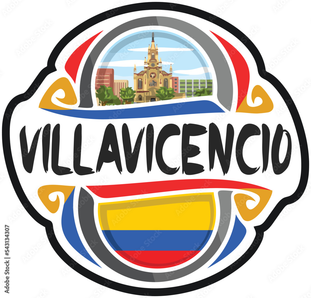 Villavicencio Colombia Flag Travel Souvenir Sticker Skyline Landmark Logo Badge Stamp Seal Emblem