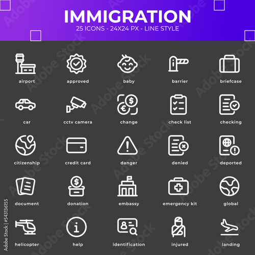 Immigration Icon Pack With Black Color