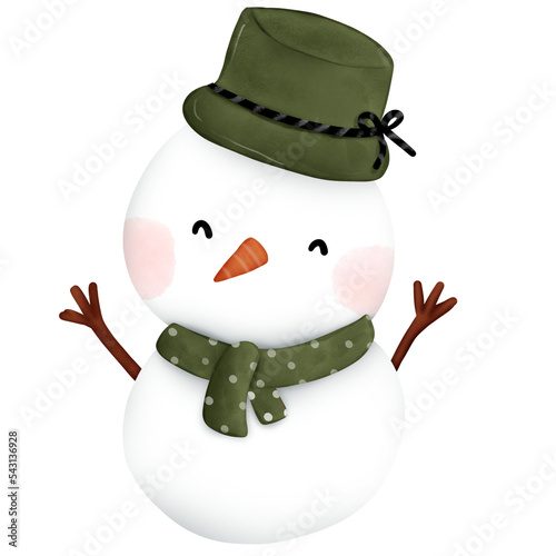 Snow man with green hat watercolor.happy new year item