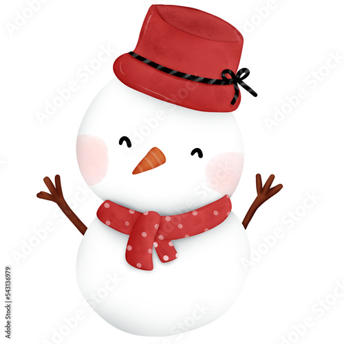 Snow man wear red hat watercolor element.cute for celebrate new year winter