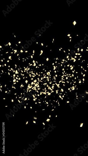 Gold Shine Confetti Vertical. Confetti burst and fall with black background , vertical resolution 2160 X 3840.