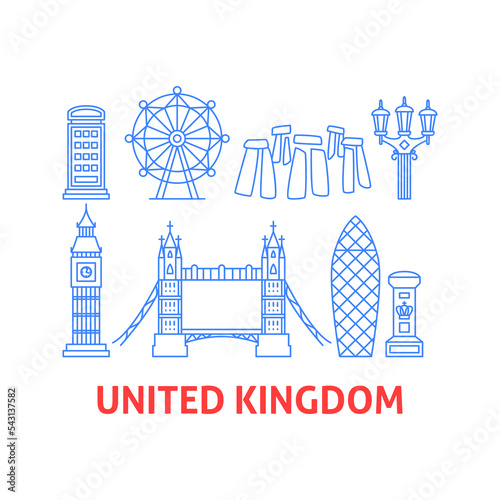 United Kingdom Line Objects. Vector Illustration of Outline Building Travel Architecture Symbol.