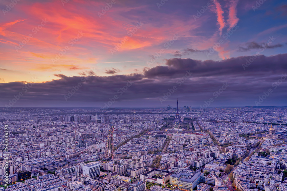 Twilight above Paris viewed from the Montparnasse Tower