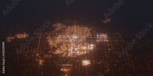 Street lights map of Edmonton  Canada  with tilt-shift effect  view from south. Imitation of macro shot with blurred background. 3d render  selective focus