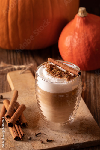 Homemade pumpkin spice latte made from scratch with pumpkin spice syrup