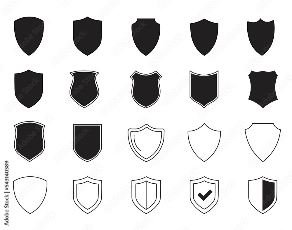 Shield icon set in vintage style. Set of shields. Protection. Badge