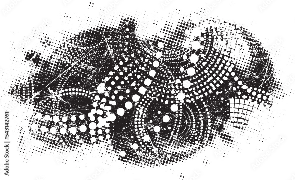 Fototapeta premium Glitch distorted geometric shape . Noise destroyed logo . Trendy defect error shapes . Glitched frame .Grunge textured . Distressed effect .Vector shapes with a halftone dots screen print texture.