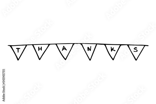 Doodle thanks garland. Hand-drawn flags decoration. Thanksgiving day. Vector illustration