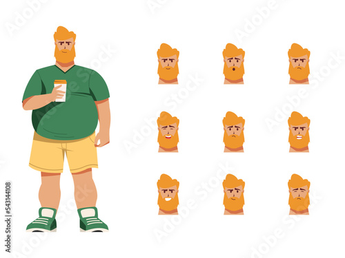 Fat Man character set of face emotions