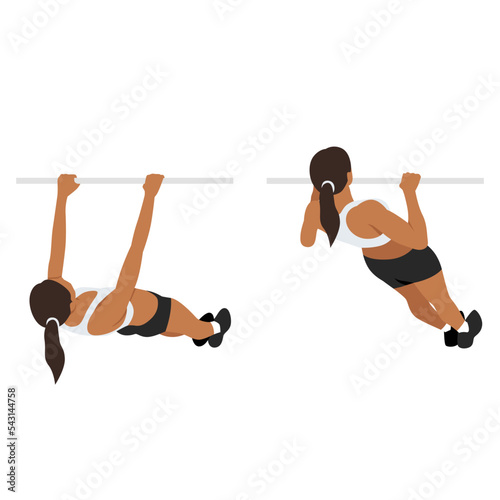Woman doing inverted rows exercise. Flat vector illustration isolated on white background