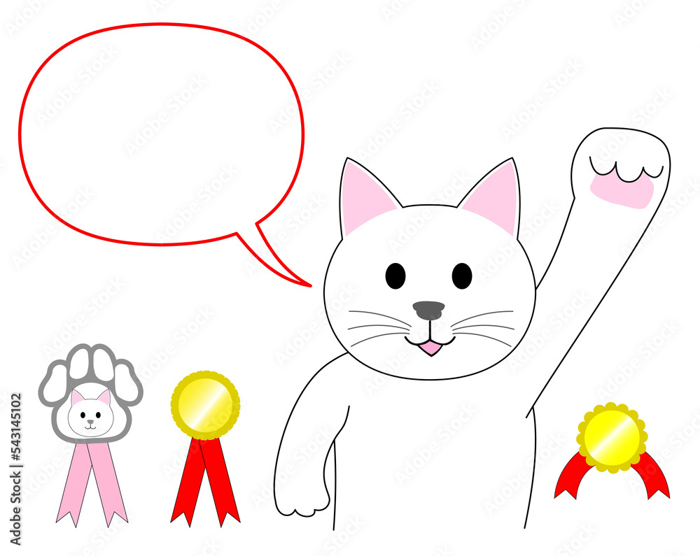 Fototapeta premium A white cat raising hand with guts pose