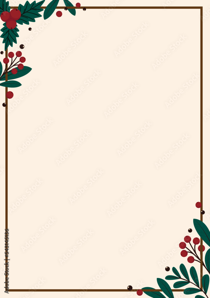 Obraz premium Merry Christma frame. Elegant Merry Christmas and New Year 2023 Cards with Pine Wreath, Mistletoe, Winter plants design illustration for greetings card.