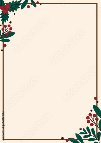 Merry Christma frame. Elegant Merry Christmas and New Year 2023 Cards with Pine Wreath, Mistletoe, Winter plants design illustration for greetings card.
