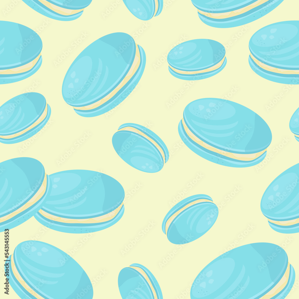 Seamless pattern of mint macaroons on a yellow background