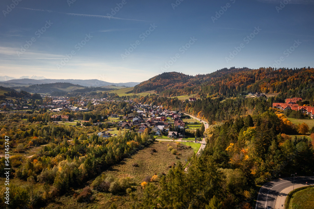 Aerial view of the Podhale region in Poland at autumn.