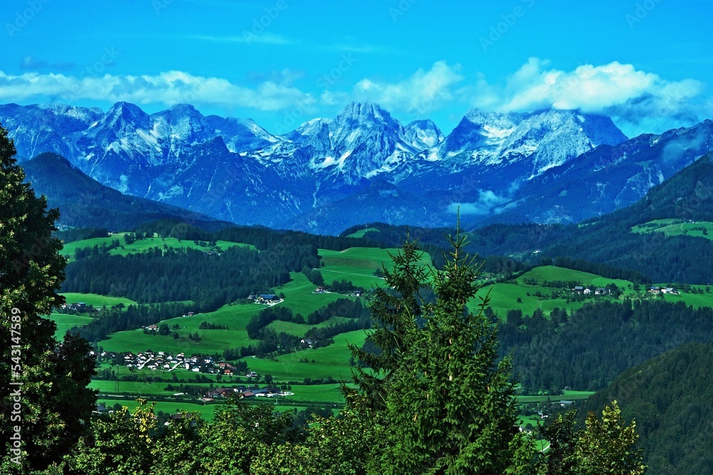 Austrian Alps - view of the Totes Gebirge mountains from the top station of the Wurbauerkogel cable car near Windischgarsten