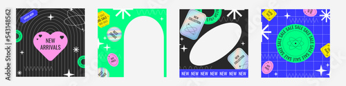 Trendy sale social media post tamplates for digital marketing and sales promotion. Square retro sale web offer social media banners with copy space for modern business special discount event