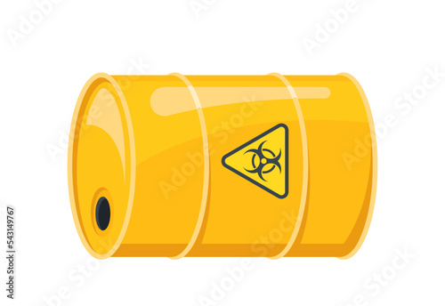 Dangerousness Chemicals In Yellow Barrel. Transportation Tank For Danger Chemics, Liquid Flammable Explosive Bio Hazard