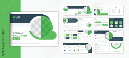 Corporate landscape brochure design template, business 16 page brochure vector