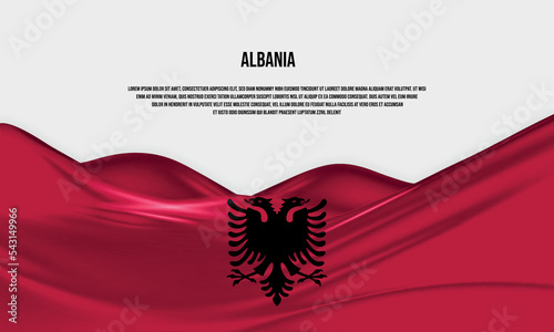 Albania flag design. Waving Albanian flag made of satin or silk fabric. Vector Illustration. photo