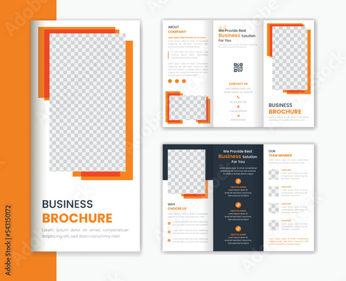 Orange Corporate trifold brochure design template, business brochure layout vector