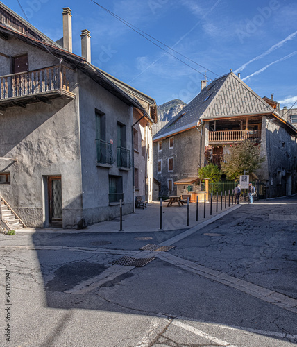 Street and houses in Old Town Briancon, France