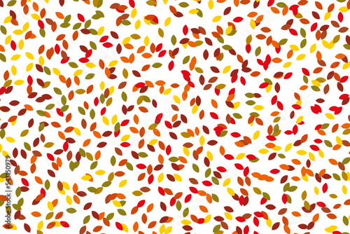 Abstract colourful leaves on white background. Autumn, fall pattern with yellow, red and brown leaves. Vector illustration 