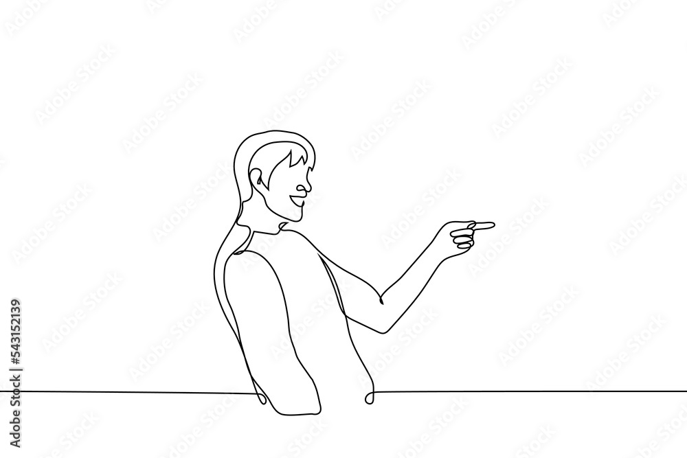man laughs and points his finger - one line drawing vector. concept mocker, joker, merry fellow, bully - obrazy, fototapety, plakaty 