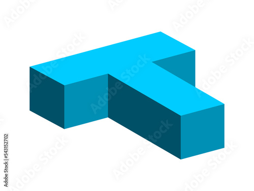Blue 3D letter T. Isometric flat capital letter T. Logo design template. Geometric cube blocks. Technology concept. Alphabet business graphic element. Hexagon shape. Vector illustration, clip art. 