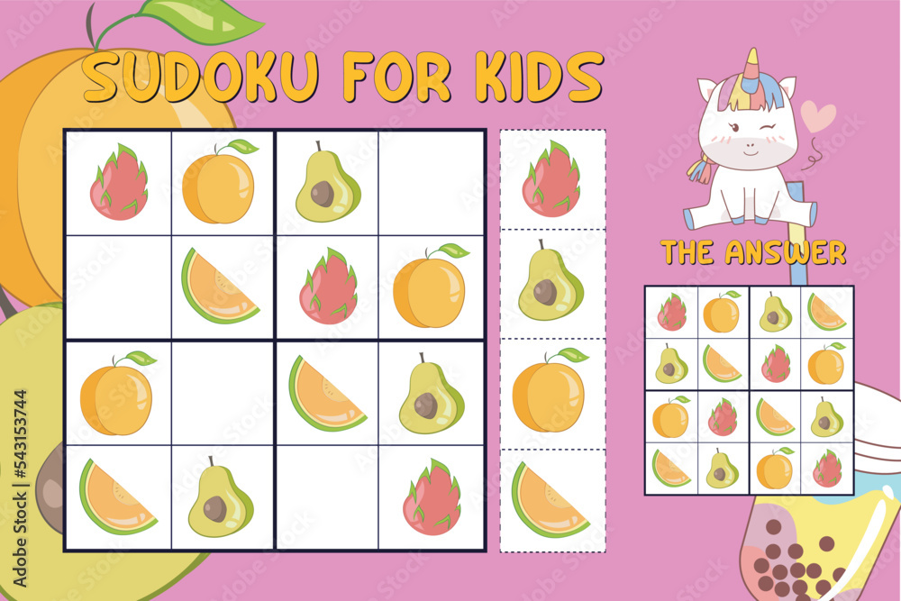 Sudoku for kids. Sudoku. Children’s puzzles. Education worksheet for