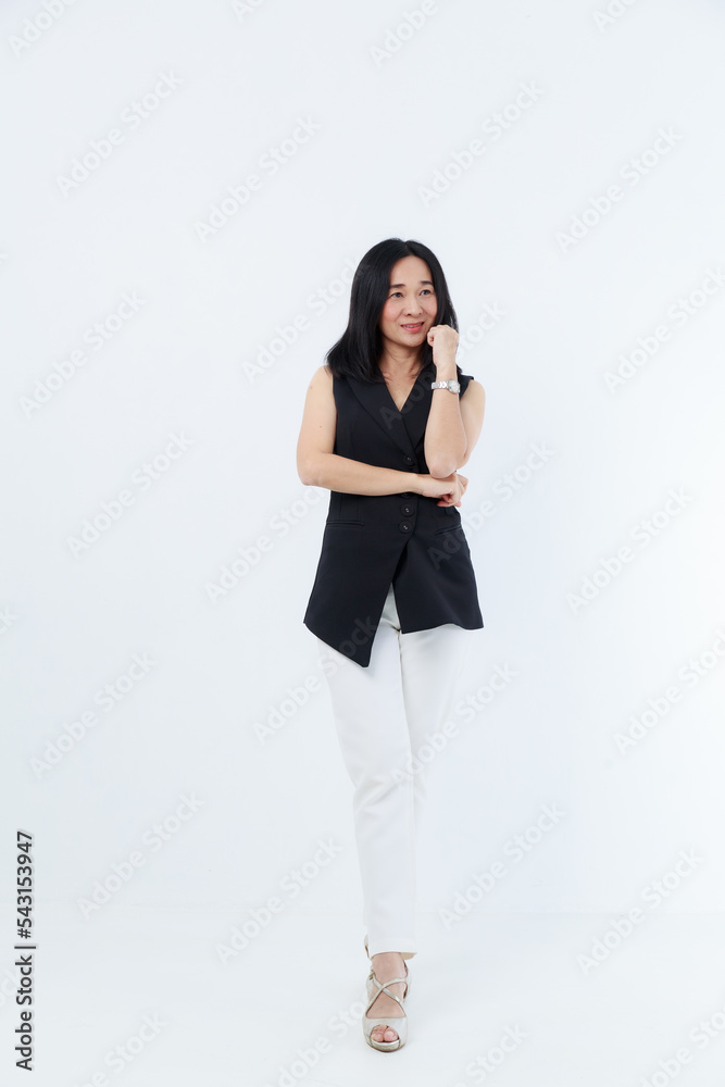 Portrait beautiful working Asian woman , business girl standing arms crossed with happiness on white background Portrait beautiful working Asian woman , business girl standing arms crossed with happiness on white background