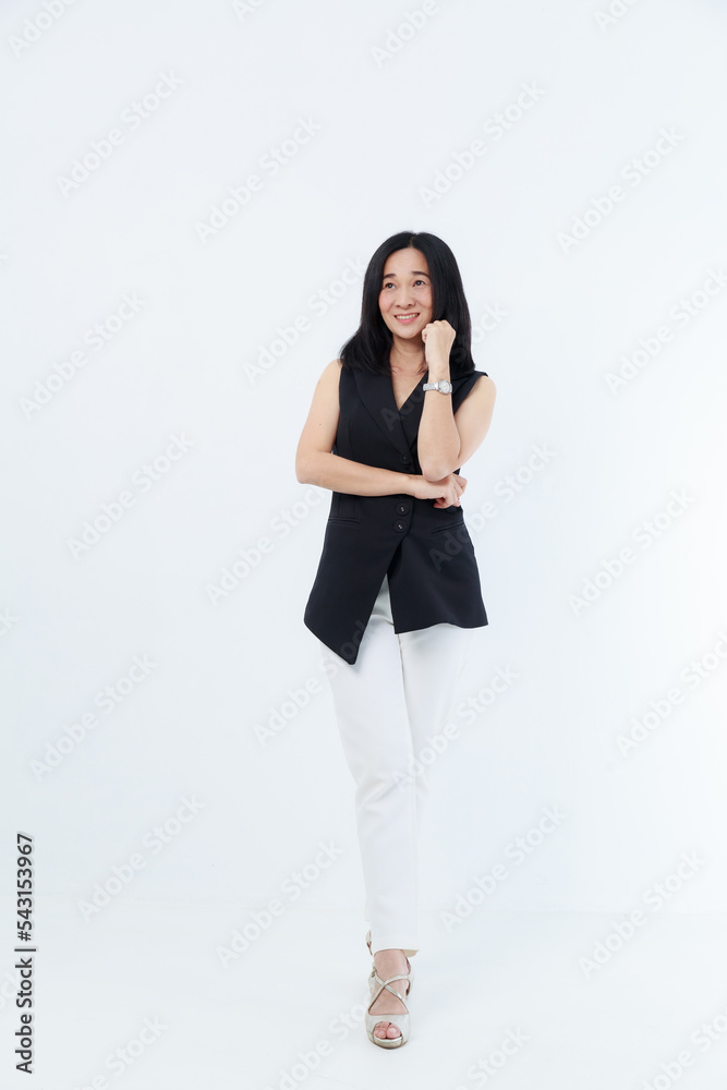 Portrait beautiful working Asian woman , business girl standing arms crossed with happiness on white background Portrait beautiful working Asian woman , business girl standing arms crossed with happiness on white background