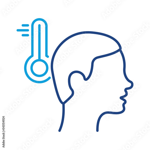 Fever Heat, High Temperature Icon. Body Temperature, Fever Symptom, Thermometer Linear Icon. Flu, Virus, Cold Coronavirus Symptom. Pictogram for Medical Poster. Editable stroke. Vector illustration