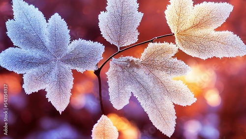 Selective of maple leaves in hoar frost