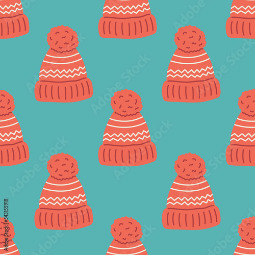 Winter hat seamless pattern. Christmas collection. Flat vector illustration