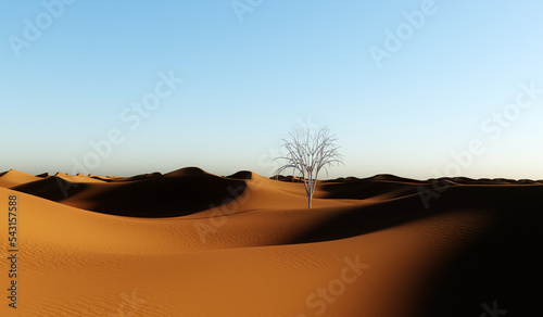 Simplified desert landscape. 3D rendering.