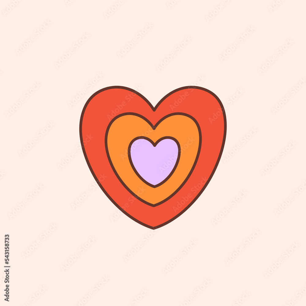 Retro groovy heart. Colorful vector illustration in vintage style. Nostalgic 70s 60s design element or icon