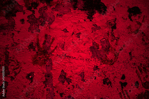 Creepy red blood background with cracks and hand print. suitable for horror or criminal designs
