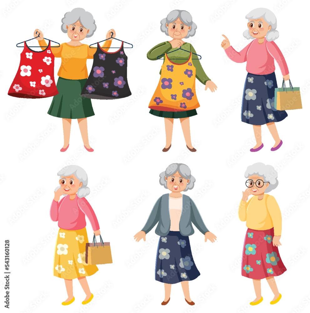 Elderly woman shopping cartoon character