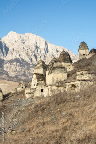 Ruins of the "City of the Dead", also the Dargavs crypt burial ground and semi-underground crypts of the XIV-XVIII centuries near the village of Dargavs in North Ossetia, Russia