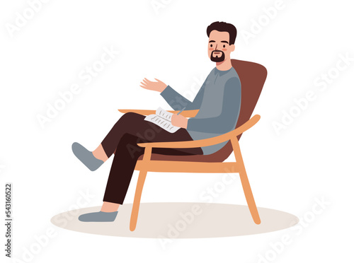 Psychologist in a chair isolated on white. Therapist during a session concept